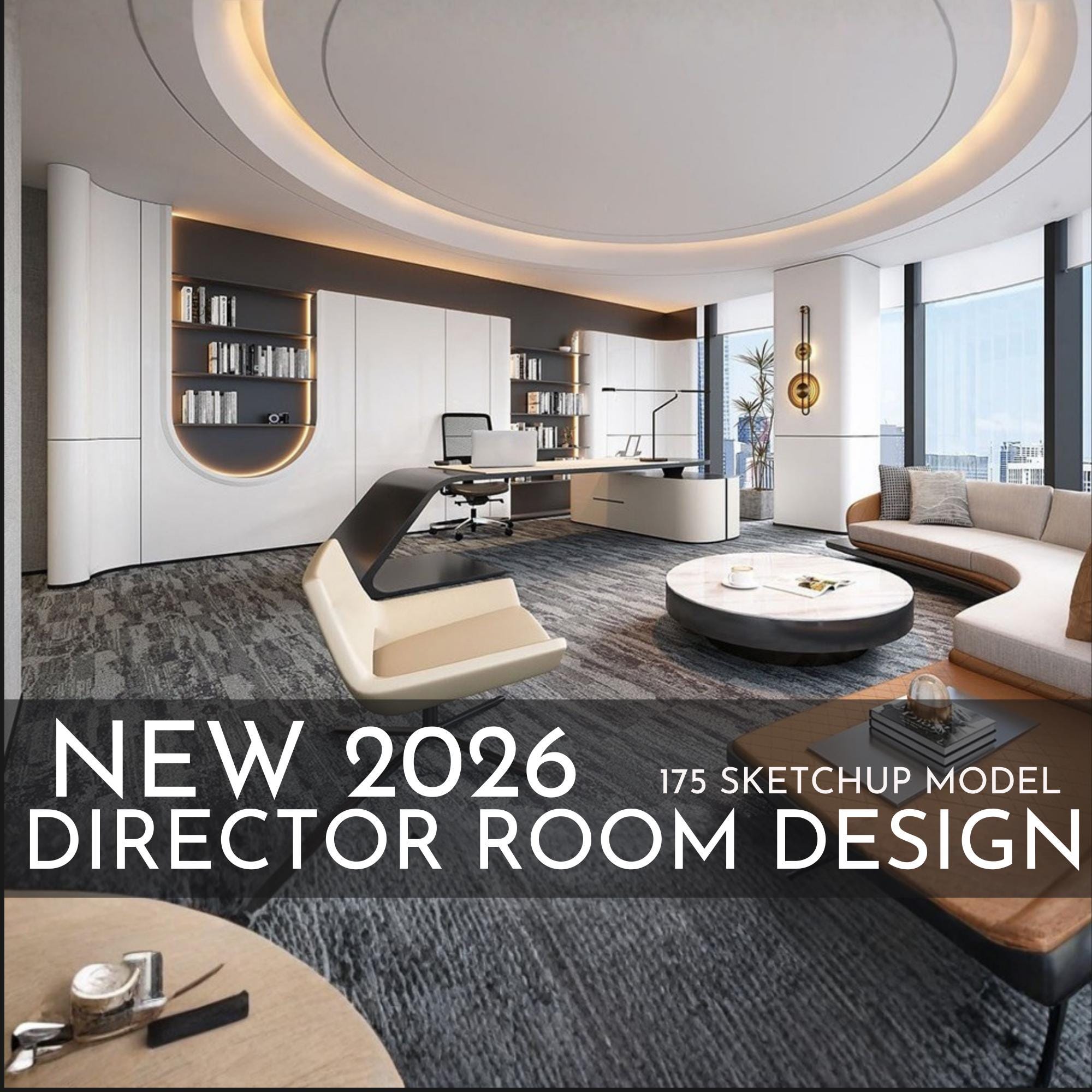 Director Room Design | 175 Sketchup 3D Models | Office Interior Asset ...