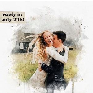 Watercolor Couple Portrait From Photo, Custom Wedding Anniversary Gift for Wife Husband Parents, Engagement Gift for Friend, Digital Art