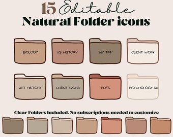 15 Hand-Drawn Editable Desktop Folder Icons | Natural Nudes Folders | Beige Desktop Organizer | Aesthetic Folder Icons for Mac & Windows