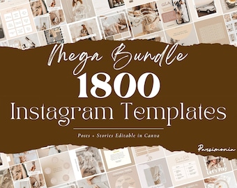 1800 Neutral Instagram Post Templates - Engagement - Story Templates - Canva Blogger Template - Business - Coach - Reels - Beige Feed - Boho