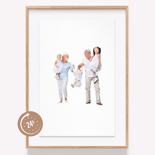 Faceless watercolor portrait, custom illustration, photo illustration, Custom Family Portrait, family Illustration, Grandparents custom gift