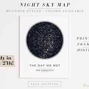 Custom Sternenkarte Print, Nacht wir trafen uns Jahrestag Geschenk, Nachthimmel Print, Sternenkarte Poster, Hochzeitsgeschenk, Konstellation Print, personalisiertes Geschenk