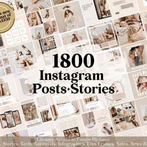 1800 Neutral Instagram Post Templates - Engagement - Story Templates - Canva Blogger Template - Business - Coach - Reels - Beige Feed - Boho