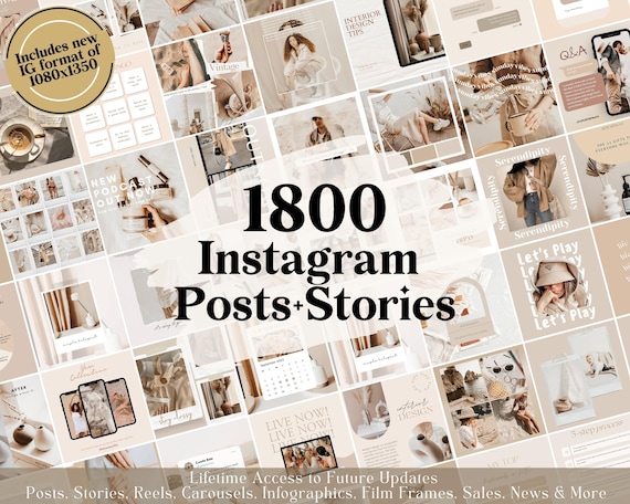 1800 Neutral Instagram Post Templates - Engagement - Story Templates - Canva Blogger Template - Business - Coach - Reels - Beige Feed - Boho