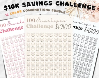 100 ENVELOPES CHALLENGE l 10,000 Saving Tracker Save 10k Printable PDF, Money Savings Challenge Bundle, Savings Challenge Tracker Bundle