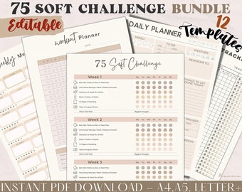 EDITABLE 75 Soft Challenge Tracker Bundle | Printable | Daily 75 Soft Challenge journal | Fitness & Health Planner | Habit Tracker | Digital