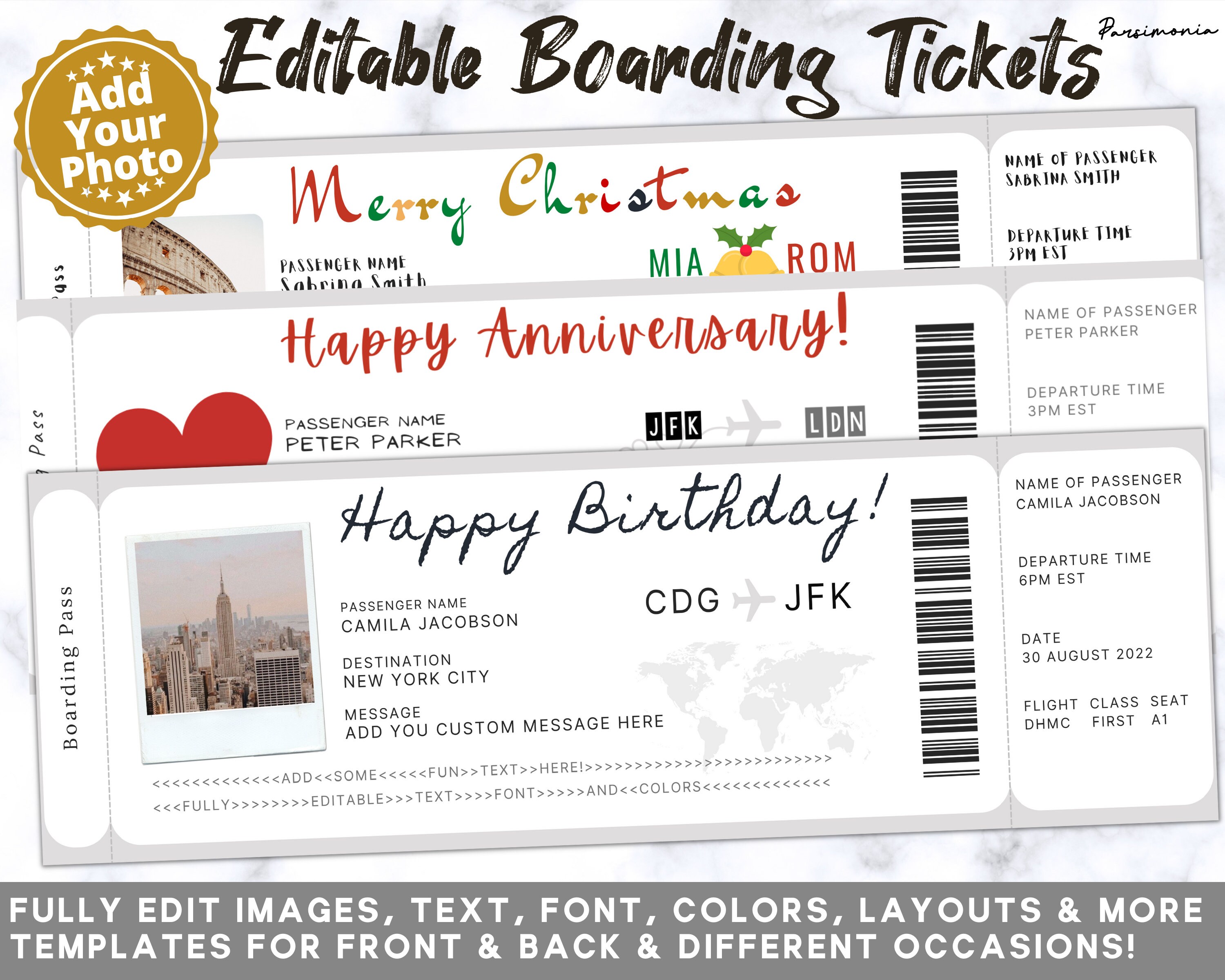 Editable & Printable Airline Ticket |Ticket Boarding Pass Template, Vacation Ticket, Trip, Surprise, Plane Ticket, Fake, Holiday Destination