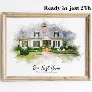 Custom Watercolor House Illustration, Watercolor House Painting, Personalized Housewarming Gift, First Home Gift, Realtor Closing Gift