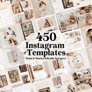 450 Neutral Instagram Post Templates - Engagement - Story Templates - Canva Blogger Template - Business - Coach - Quotes - Beige Feed - Boho