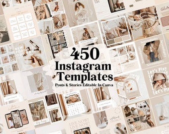 450 Neutral Instagram Post Templates - Engagement - Story Templates - Canva Blogger Template - Business - Coach - Quotes - Beige Feed - Boho