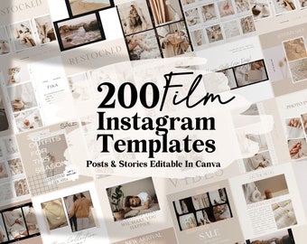 200 FILM Neutral Instagram Post & Reels Templates - Engagement - Story Templates - Canva Blogger Template - Business - Coach - Beige Feed