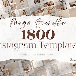 1800 Neutral Instagram Post Templates - Engagement - Story Templates - Canva Blogger Template - Business - Coach - Reels - Beige Feed - Boho