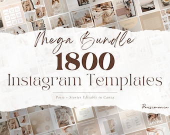 1800 Neutral Instagram Post Templates - Engagement - Story Templates - Canva Blogger Template - Business - Coach - Reels - Beige Feed - Boho