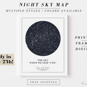 Stampa personalizzata della mappa stellare, Regalo per l'anniversario della notte in cui ci siamo incontrati, Stampa del cielo notturno, Poster della mappa stellare, Regalo di nozze, Stampa della costellazione, Regalo personalizzato