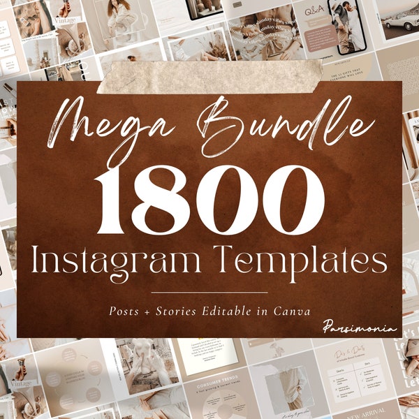 1800 plantillas de publicaciones neutrales de Instagram - Interacción - Plantilla de historia - Plantilla de Canva Blogger - Negocios - Coach - Reels - Feed beige natural