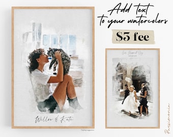 Add text to a watercolor portrait - watercolor frame only - 25 fonts available