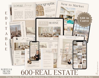 600 Beige Real Estate Instagram Post + Video + Reel + Highlight Templates for Canva | Aesthetic Realtor Templates | Instagram Canva Template