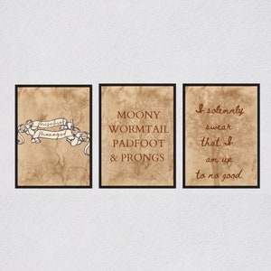 Set of Three Marauders Map Wizard World Posters | Moony, Wormtail, Padfoot and Prongs | Mischief Managed | Up To No Good