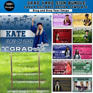 100+ Mega Graduation Yard Sign Canva Bundle, Editable Templates Custom Senior Graduation Yard Sign Class of 2026, Graduation Flag Suite