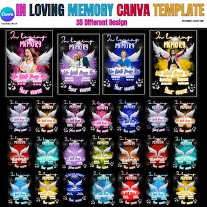 In Loving Memory Editable Canva Template Bundle, Funeral & Remembrance Canva Memorial T-shirt designs, Drag your image, Memorial Backgrounds