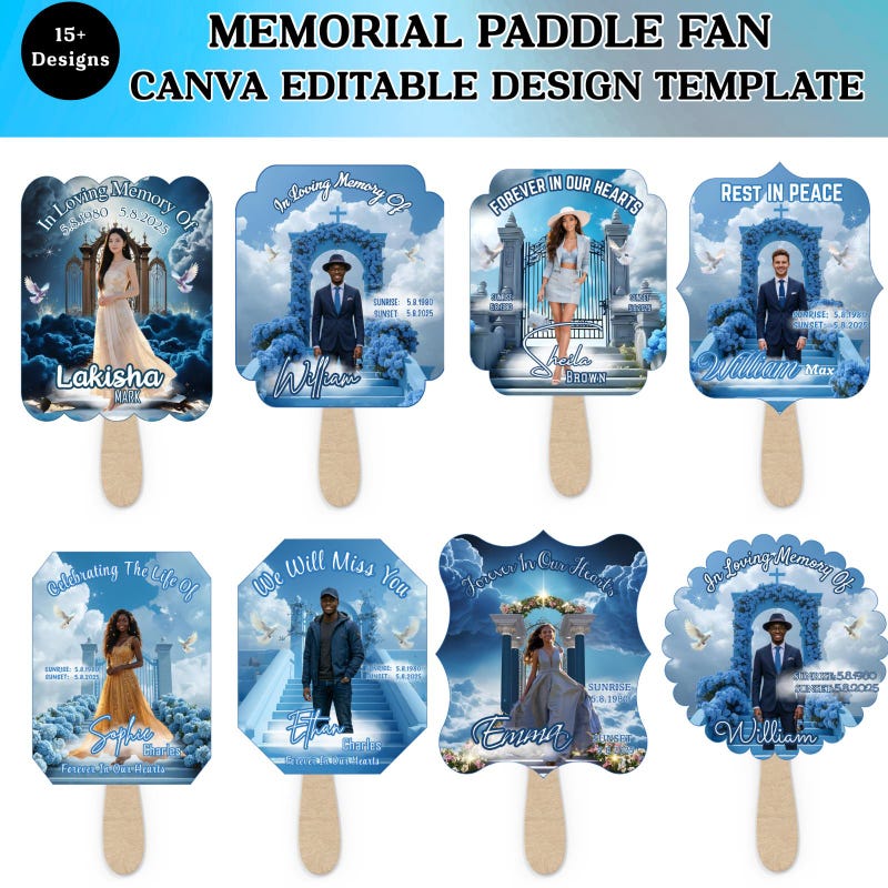 Blue Funeral Fan Template - Etsy