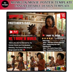 MomFlix Template Custom Movie poster Canva Editable, 10+ Mom Flix Photo Collage Frame, Mother's Day Gift, Best Mom Ever, Gift For Grandma