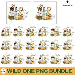Wild One 1st Birthday Safari Jungle Animals Png Bundle 20 designs, Wild One Family Matching Birthday Png T-shirt design PNG,Download digital