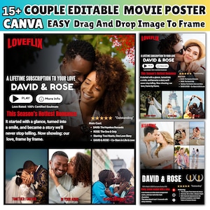 Couple Movie Poster Canva Editable Templates 15+ Loveflix movie poster, Anniversary Movie Posters, Valentines Day, Couple Anniversary Gift