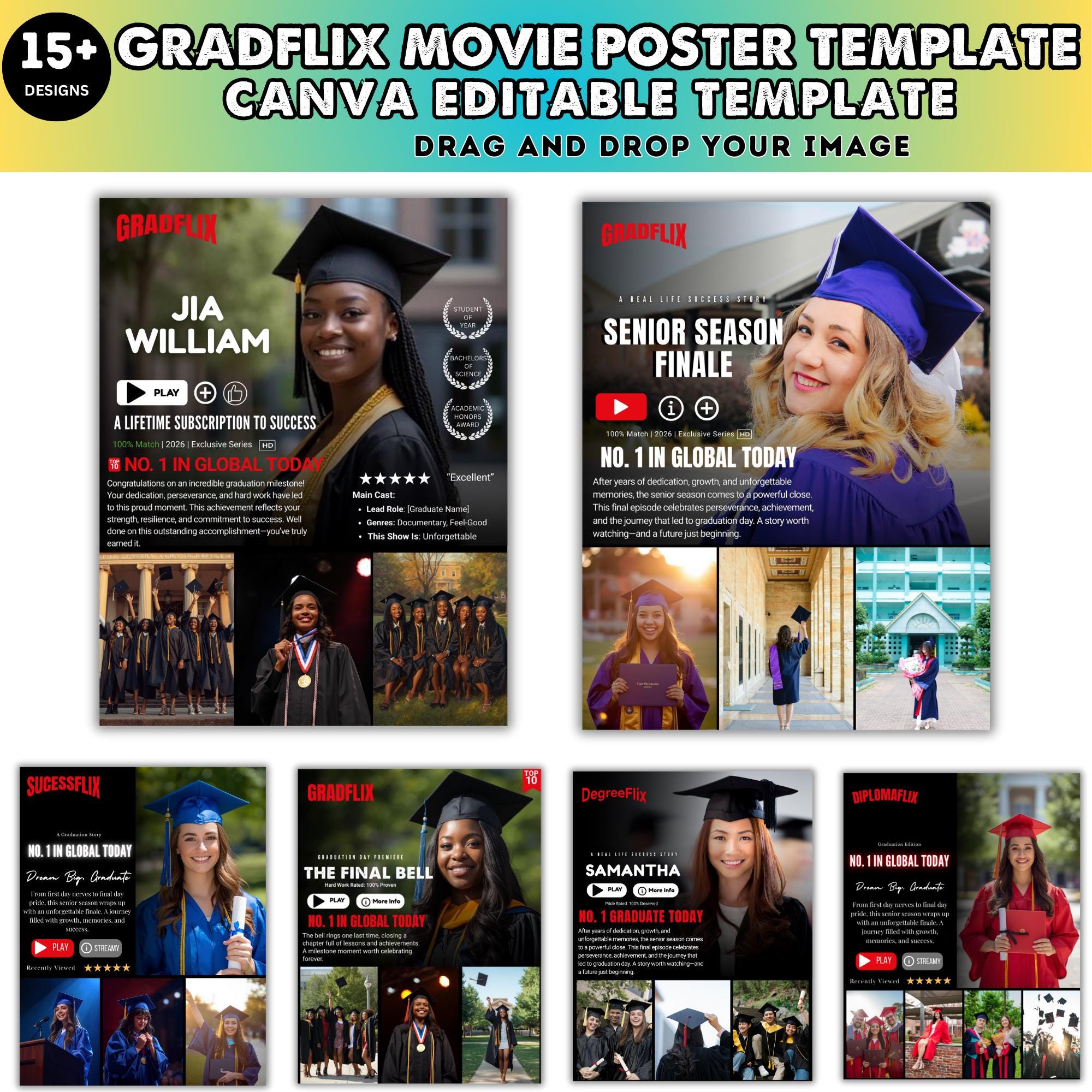 Netflix Grad Posters 15+ Graduation Movie Poster Template, Gradflix Movie Poster Photo ...