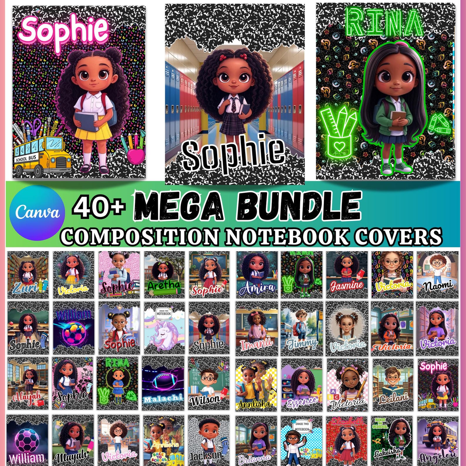 40+ Mega Composition Book Cover Bundle, Canva Composition Notebook ...