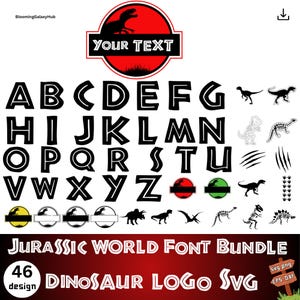 Jurassic Font Svg Bundle, Jurassic Park SVG, Jurassic Alphabet Digital Download, Jurassic World Park Cut File, Dinosaur Jurassic Clipart