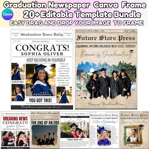 Periódico de graduación 2025 (Canva, 30 plantillas editables), Graduación de último año 2025, Invitación editable al periódico "Lo hiciste", Graduado universitario