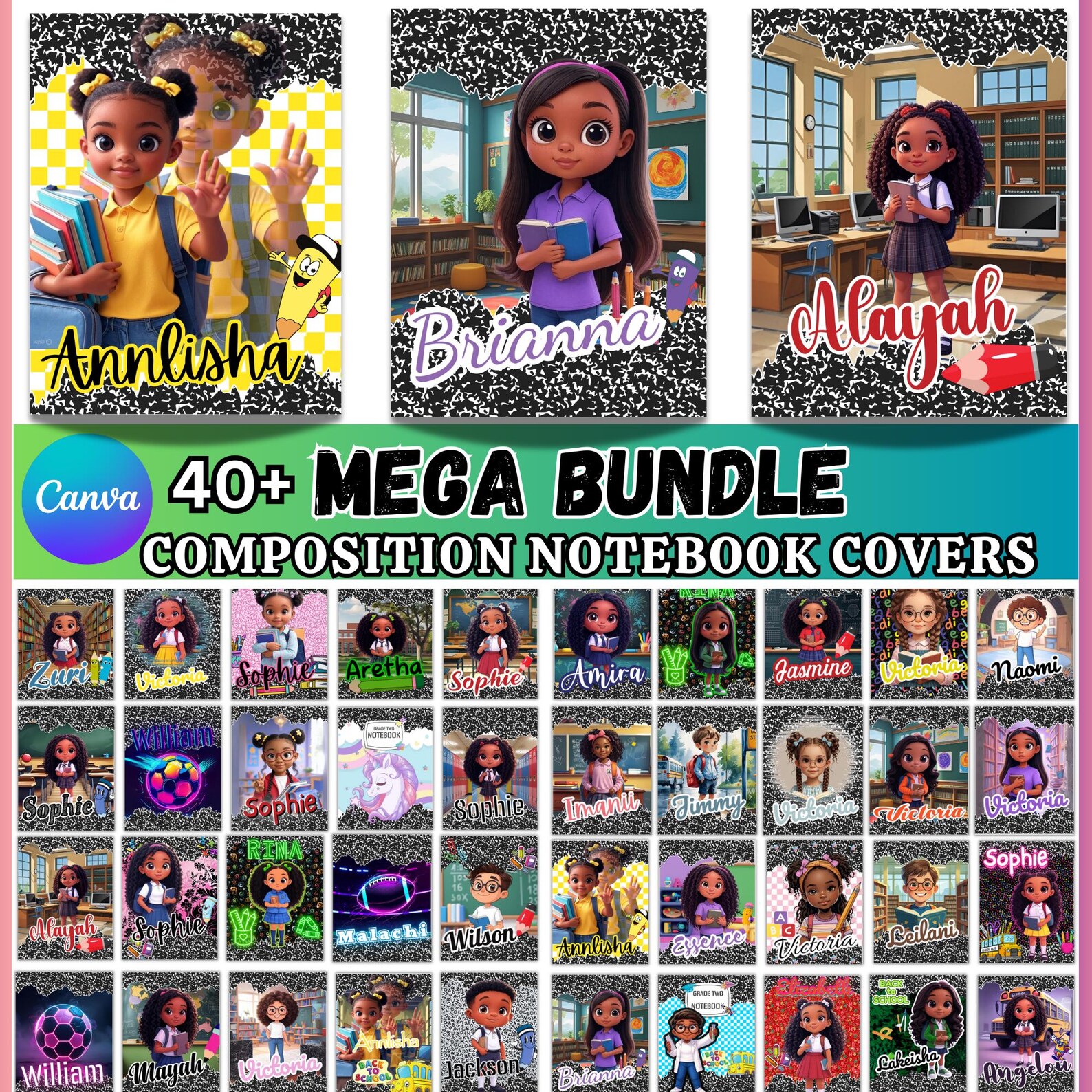 40+ Mega Composition Book Cover Bundle, Canva Composition Notebook ...