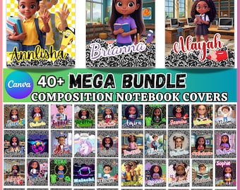Pacchetto di oltre 40 copertine per quaderni Mega Composition, design per quaderni Composition Canva, quaderni Composition personalizzati, copertina per quaderni a spirale, ritorno a scuola