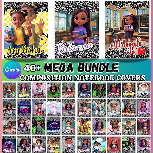 40+ Mega Composition Book Cover Bundle, Canva Composition Notebook Design, Custom Composition Notebook, Spiral NoteBook Cover,Back to school
