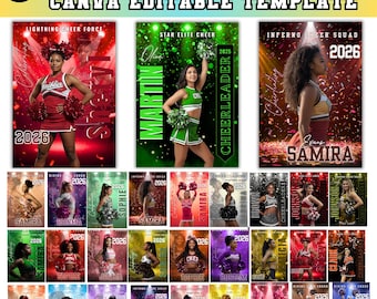 Cheerleading poster Canva Editable Templates 50, Cheerleading Banners, Senior Cheer Team Posters, Custom Sports Senior Night Banners, Digital