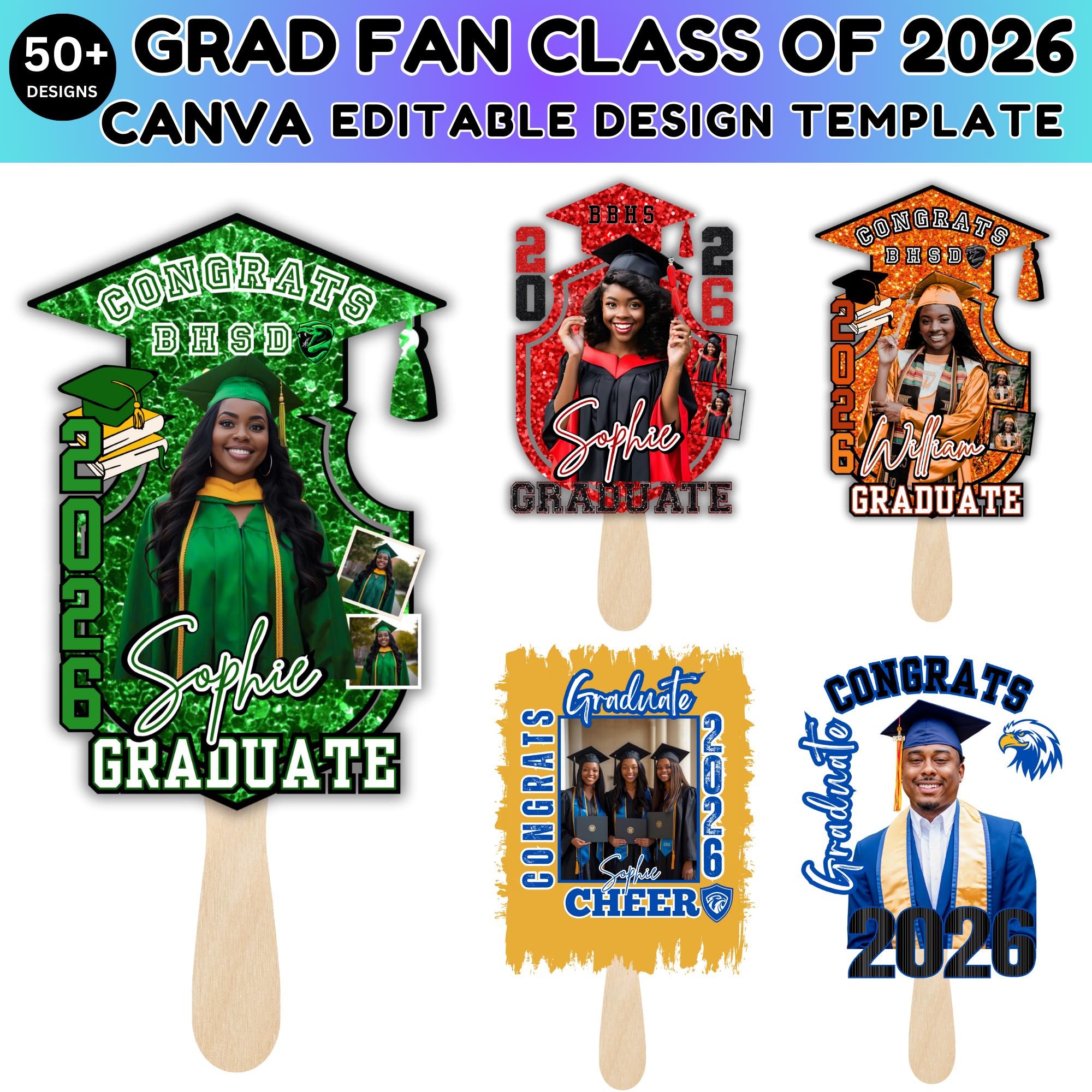50+ Grad Fan Canva Editable Template, Class of 2026 Graduation Paddle ...