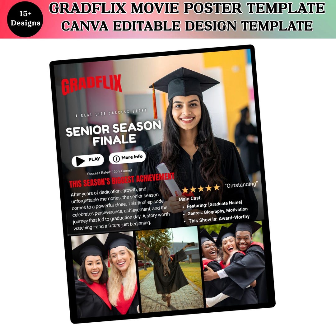 Netflix Grad Posters 15+ Gradflix Movie Poster Canva Editable Template, DIY Graduation Photo ...