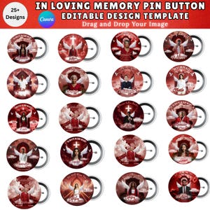 20+ In Loving Memory Pin Button Editable Canva Templates Memorial Designs, Rest in Peace Button Funeral Favors, RIP Photo Badge PNG Digital