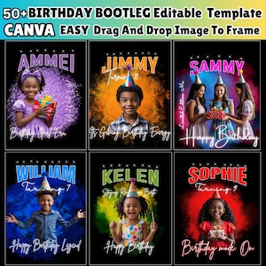 Kids Birthday Bootleg Canva Editable Templates, Kids Custom Birthday Designs, 50+ Sports bootleg Template, Digital Download, Drag Your Image