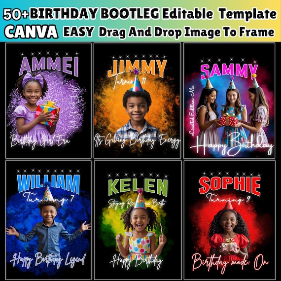 Kids Birthday Bootleg Canva Editable Templates, Kids Custom Birthday Designs, 50+ Sports bootleg Template, Digital Download, Drag Your Image