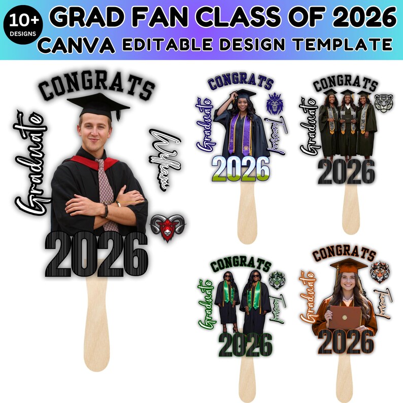 10+ Grad Fan Canva Editable Template, Class of 2026 Graduation Paddle ...