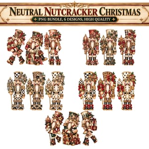 6 Preppy Christmas Nutcracker Designs, Neutral Nutcracker PNG Bundle, Leopard Checkered Polka Dot Holiday PNG, Neutral Christmas Sublimation