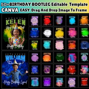Kids Birthday Bootleg Canva Editable Templates, Kids Custom Birthday Designs, 50+ Sports bootleg Template, Digital Download, Drag Your Image