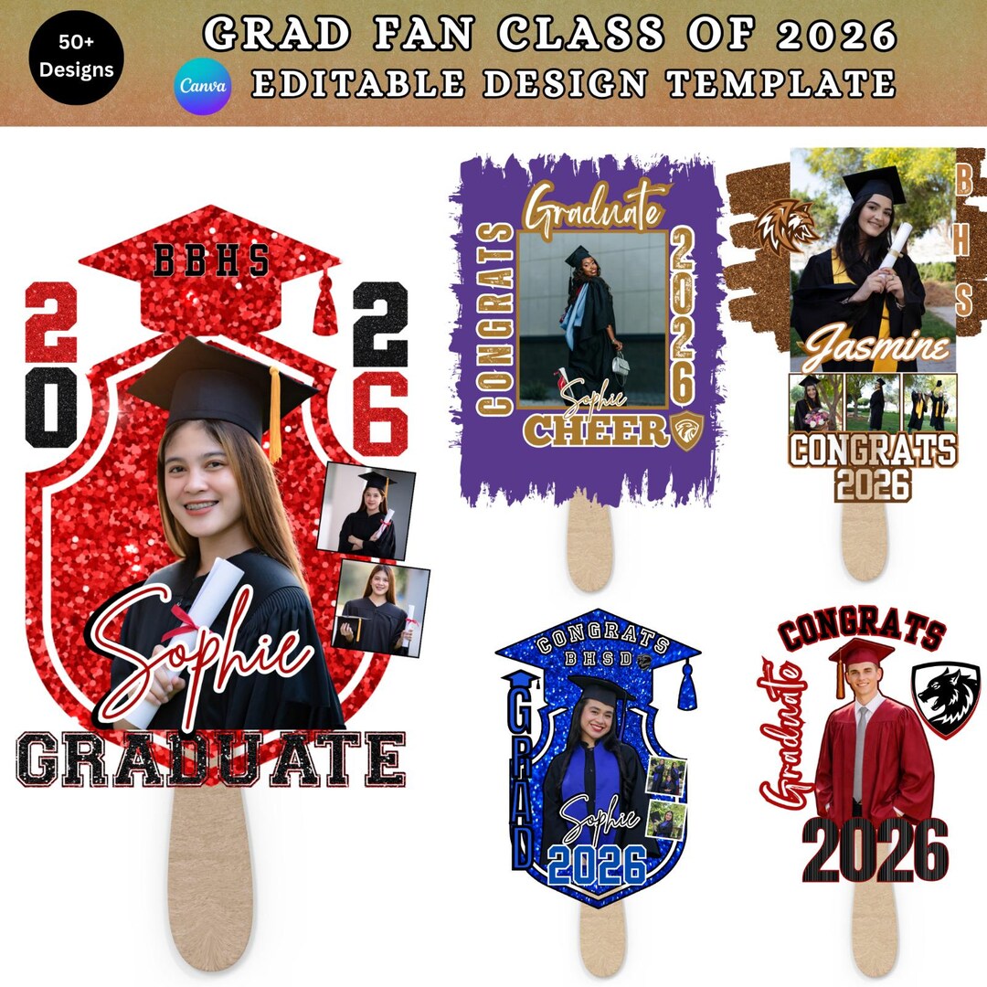 50+ Grad Fan Canva Editable Template, Class of 2026 Graduation Paddle ...
