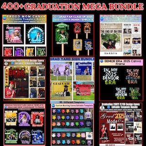400+ Graduation Bootleg Mega Bundle Editable Graduation Canva Templates, Graduation Newspaper Yard Grad Fan, Graduation Paddle, Party Flyers