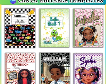 Modèles de couverture de cahier de composition Canva : plus de 35 méga-packs, couverture de cahier de composition Canva personnalisée, couverture de cahier à spirale, rentrée scolaire