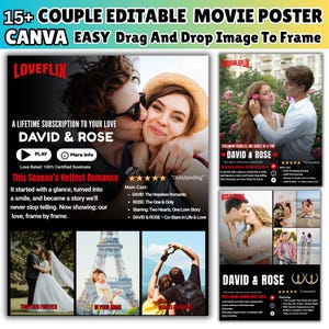 Couple Movie Poster Canva Editable Templates 15+ Loveflix movie poster, Anniversary Movie Posters, Valentines Day, Couple Anniversary Gift