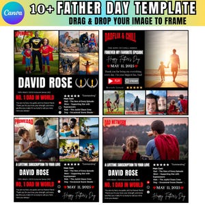 10+ Dadflix Canva templates Editable, Father Day Collage Designs, Father's Day Gift, Best Dad Ever Personalized Dadflix Movie Poster