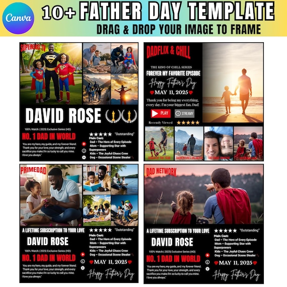 10+ Dadflix Canva templates Editable, Father Day Collage Designs, Father's Day Gift, Best Dad Ever Personalized Dadflix Movie Poster